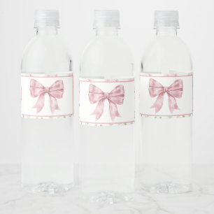 Pink Floral Bow Baby Shower Water Bottle Label