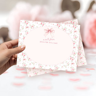 Pink Floral Bow Bohemian Baby Shower Note Card