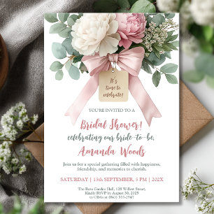 Pink Floral Bow Bridal Shower Invitation