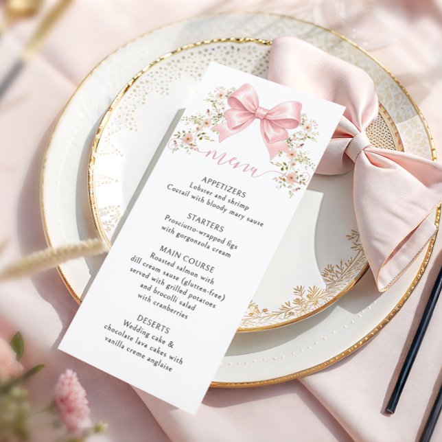 Pink Floral Bow Coquette Baby Girl Shower Menu (Creator Uploaded)
