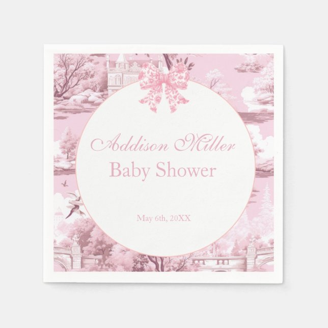 Pink Floral Bow Coquette Baby Girl Shower Nap Napkins (Front)