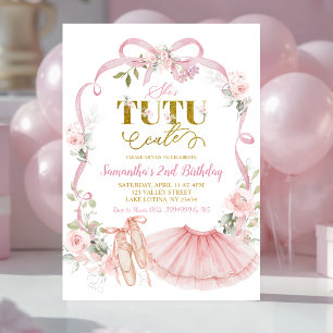 Pink Floral Bow Coquette Ballet Tutu Cute Birthday Invitation