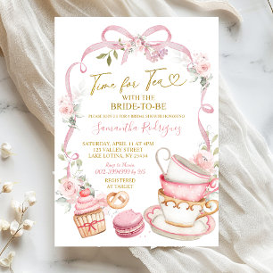 Pink Floral Bow Coquette Bridal Tea Party Invitation