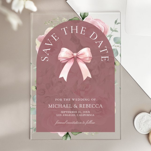 Pink Floral Bow Dusty Rose Wedding Save the Date (Creator Uploaded)