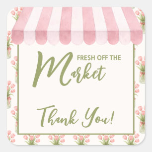 Pink Floral Bow Fresh Off The Market Square Sticker
