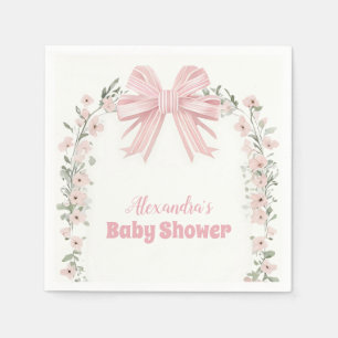 Pink Floral Bow Girl Baby Shower Napkins