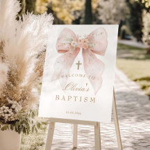 Pink Floral Bow Girl Baptism Welcome Foam Board