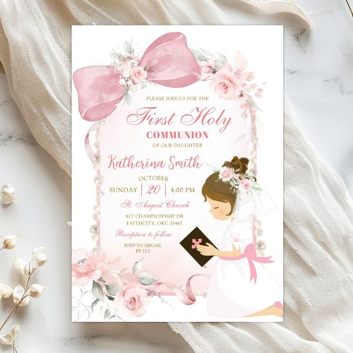 Pink Floral Bow Girl First Holy Communion