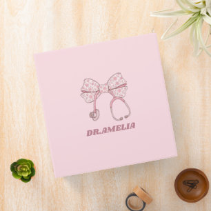 Pink Floral Bow Stethoscope Doctor Name Design 3 Ring Binder