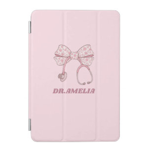 Pink Floral Bow Stethoscope Doctor Name Design iPad Mini Cover