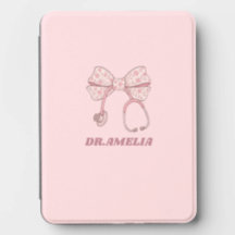 Pink Floral Bow Stethoscope Doctor Name Design