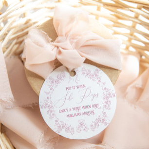 Pink Floral Bow Toile Teddy Bear Baby Shower Favor Tags