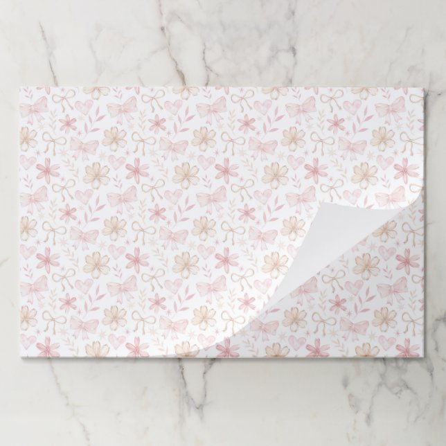 Pink Floral Bows Paper Placemats (Folded)