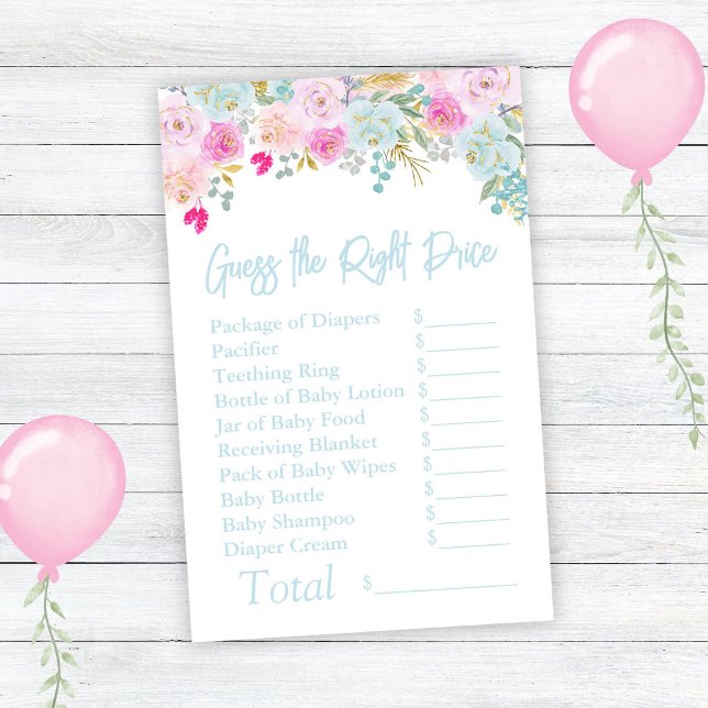 Pink Floral Boy Baby Shower Guess the Right Price (Creator Uploaded)