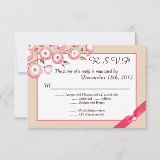Pink Floral Branch 3.5x5 R.S.V.P. Reply Card