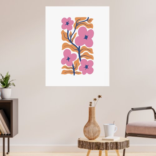 Pink Floral Branch Botanical Modern Wall Art Poste
