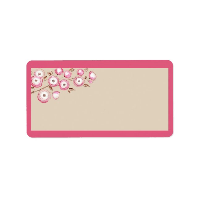 Pink Floral Branch Wedding Mailing Address Label (Front)