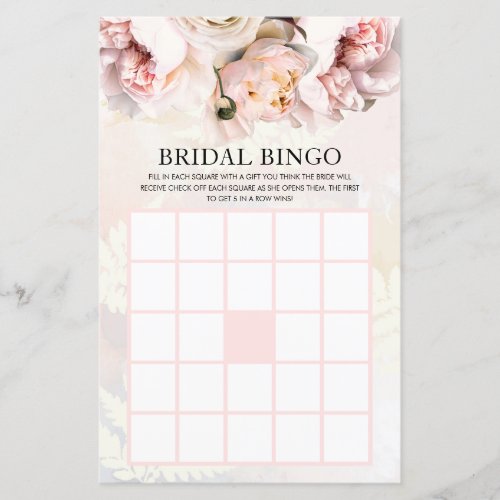 Pink Floral Bridal Bingo Game Card