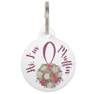 Pink Floral Bridal Bouquet Wedding Rose Flower Pet Tag