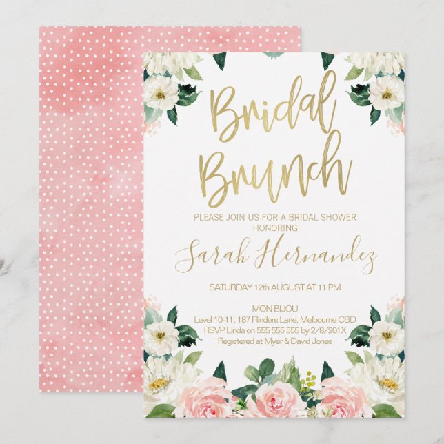 Pink Floral Bridal Brunch Bridal Shower Invitation (Front/Back)