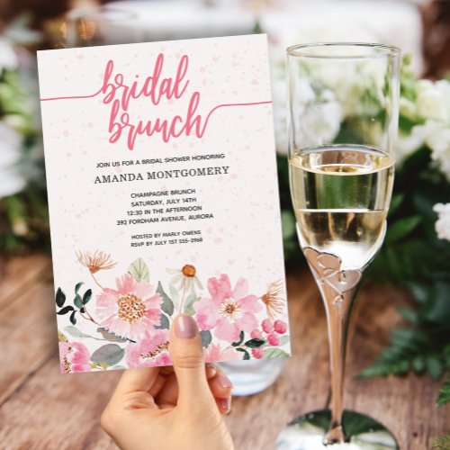 Pink Floral Bridal Brunch Shower Invitation