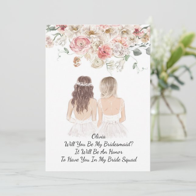 Pink floral bridal  invitation (Standing Front)