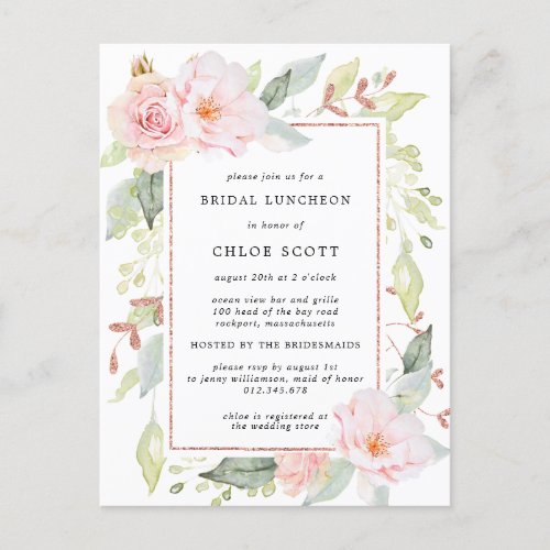 Pink Floral Bridal Luncheon Invitation Postcard