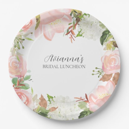 Pink Floral Bridal Luncheon Paper Plates