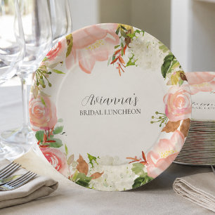 Pink Floral Bridal Luncheon Paper Plates