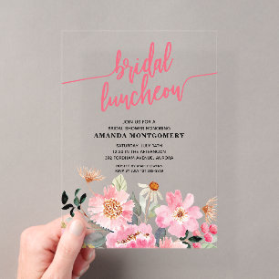 Pink Floral Bridal Luncheon Shower Acrylic Invitations