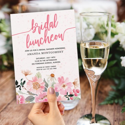 Pink Floral Bridal Luncheon Shower Invitation