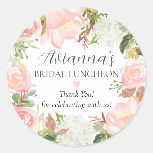 Pink Floral Bridal Luncheon Thank You Favor Classic Round Sticker