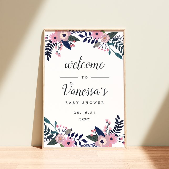 Pink Floral Bridal or Baby Shower Welcome Sign (Creator Uploaded)