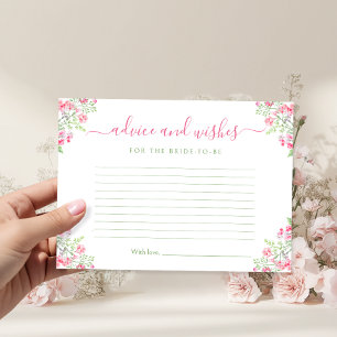 Pink Floral Bridal Shower Advice and Wishes Card