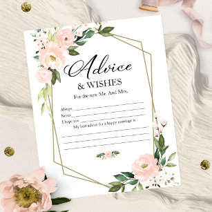 Pink Floral Bridal Shower Advice & Wishes Cards