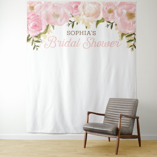 Pink Floral Bridal Shower Backdrop Photo Prop (In Situ)