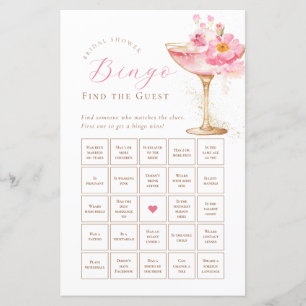 Pink Floral Bridal Shower Bingo Paper Sheet