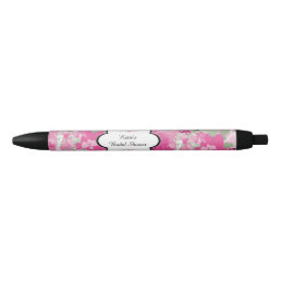 Pink Floral, Bridal Shower Black Ink Pen