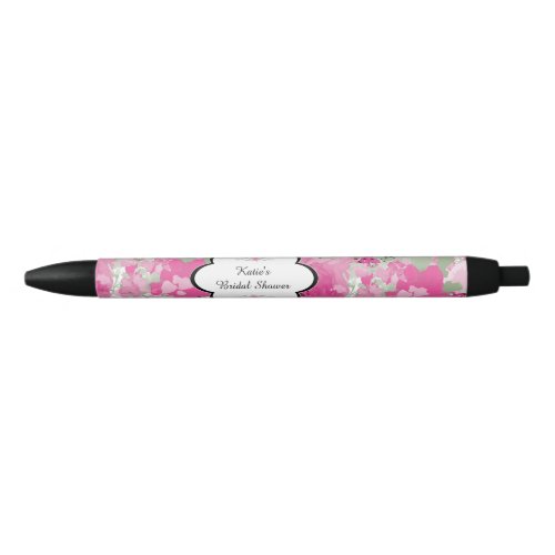 Pink Floral Bridal Shower Black Ink Pen