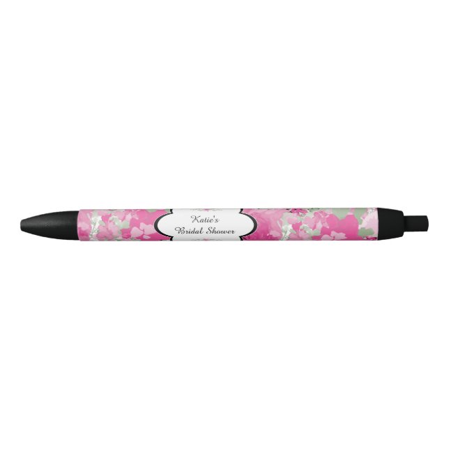 Pink Floral, Bridal Shower Black Ink Pen (Front)