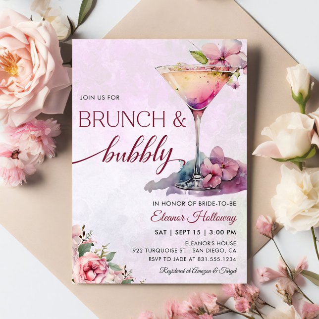 Pink Floral Bridal Shower Brunch and Bubbly Invitation (Creator Uploaded)