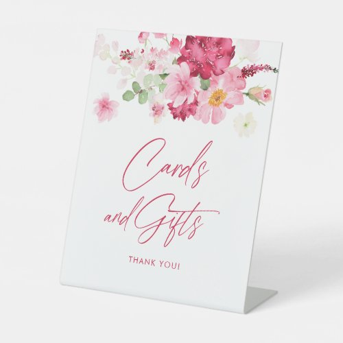 Pink Floral Bridal Shower Cards and Gifts Pedestal Sign