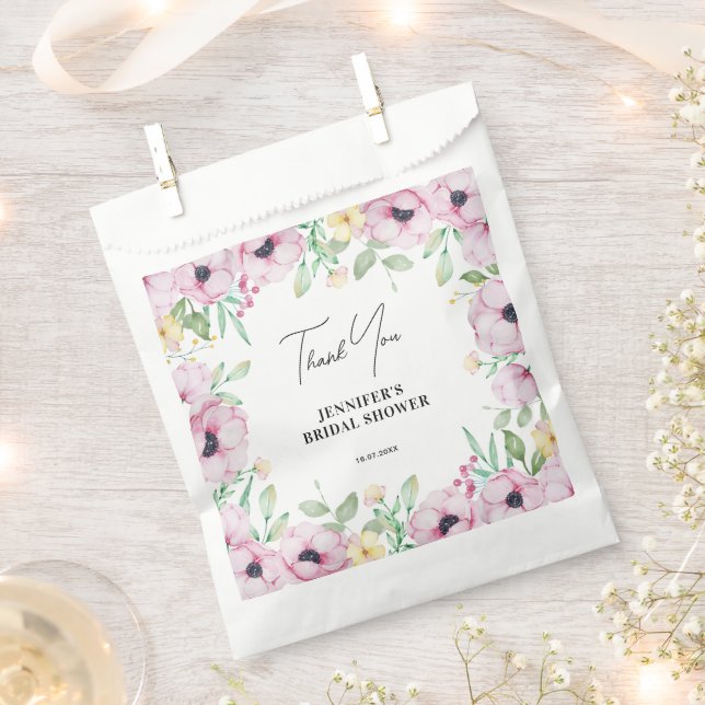 Pink Floral Bridal Shower Favor Bag (Clipped)