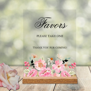 Pink Floral Bridal Shower Favors Acrylic Sign