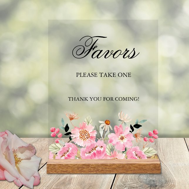 Pink Floral Bridal Shower Favors Acrylic Sign (Pink floral bridal shower Favors  tabletop acrylic sign)