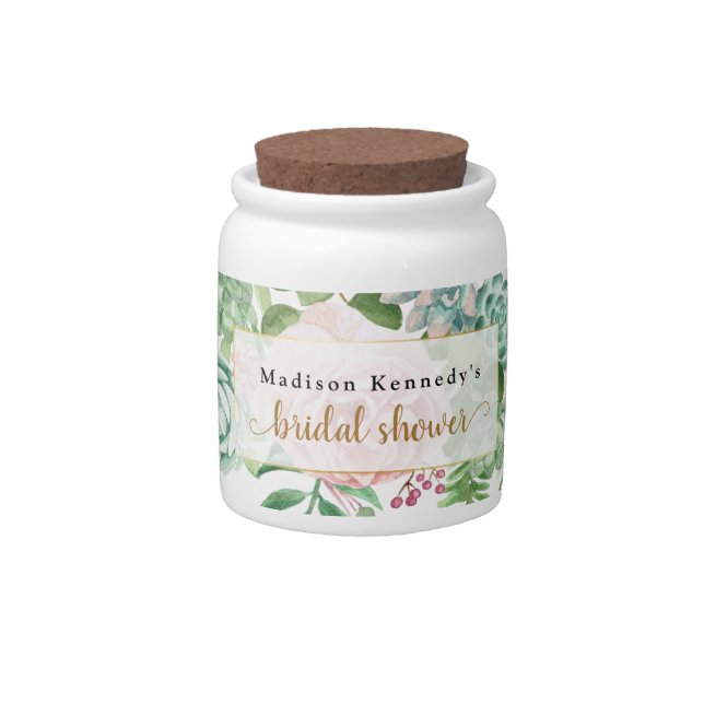 Pink Floral Bridal Shower Fun Fab Candy Jar (Front)