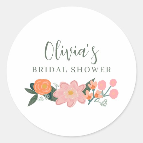 Pink Floral Bridal Shower Garden Party Greenery Classic Round Sticker