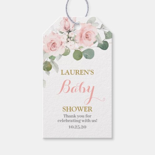 Pink floral bridal shower girl gift tags