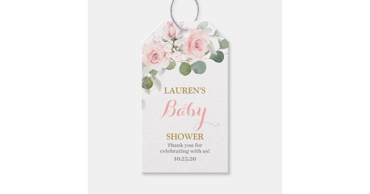 Pink floral bridal shower girl gift tags | Zazzle