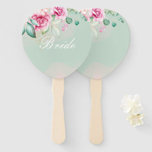 Pink floral bridal shower hand fan